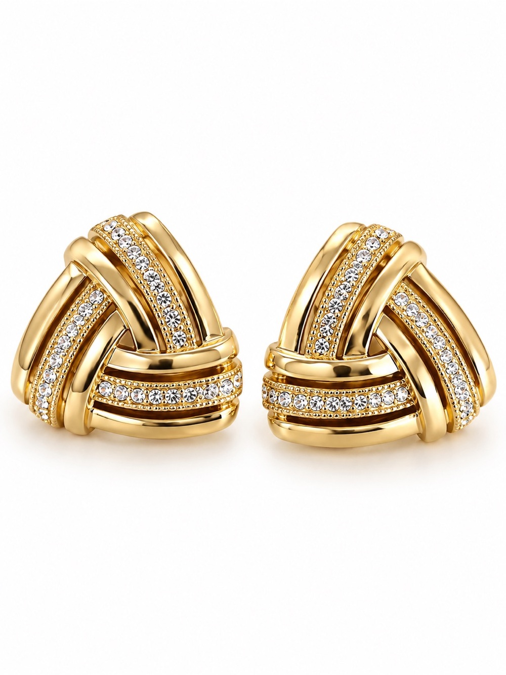 Gold Tone Rhinestone Knot Stud Earrings – Boutique Statement Jewelry